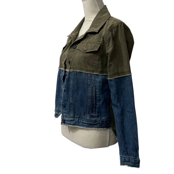 Dear‎ John Denim & Olive Green Streetwear Utility Grunge Trucker Jacket XS - Picture 4 of 9